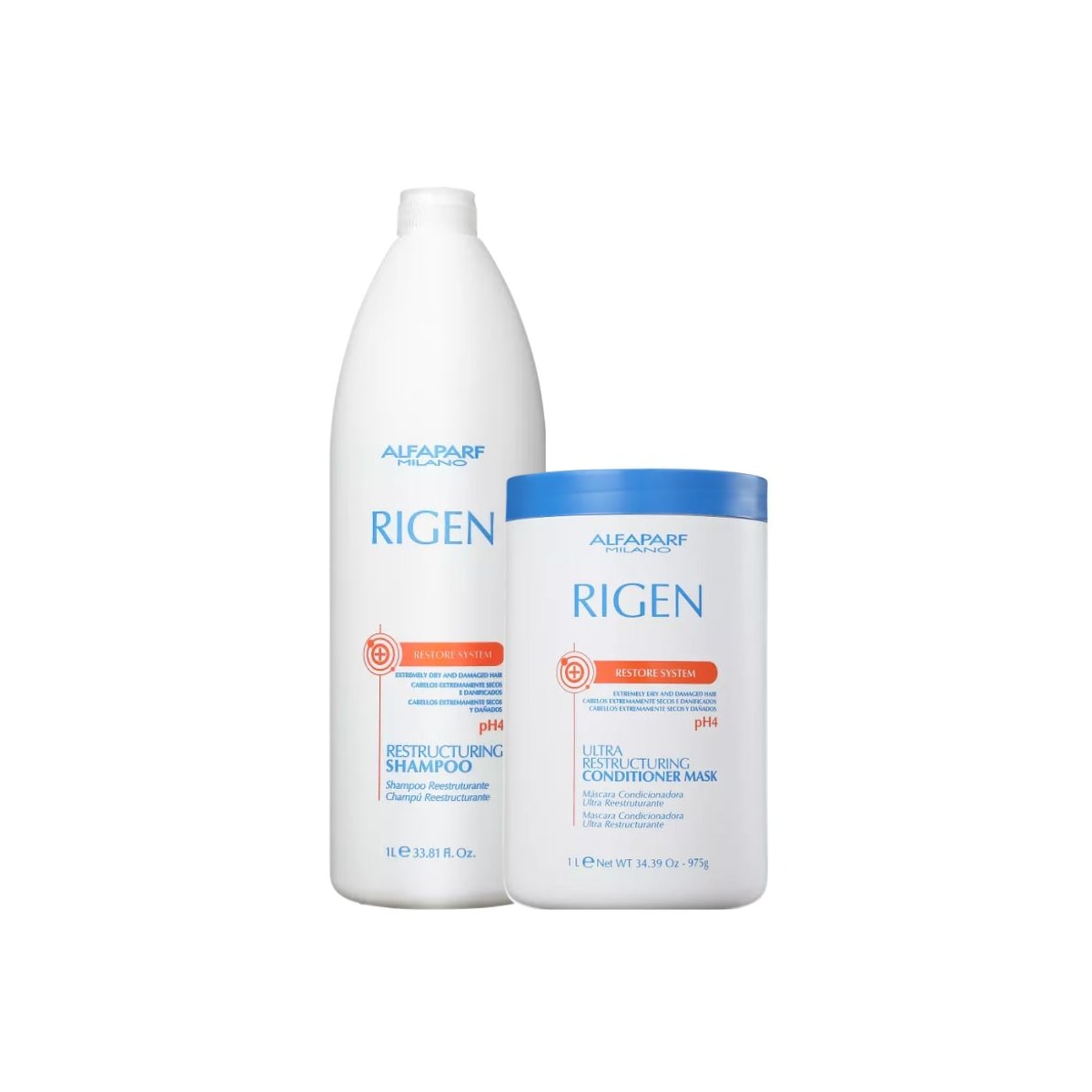 Alfaparf Rigen Restore System Restructuring Kit Shampoo 1000ml + Masc 1000ml Alfaparf Rigen Restore System Restructuring Kit Shampoo 1000ml + Masc 1000ml
