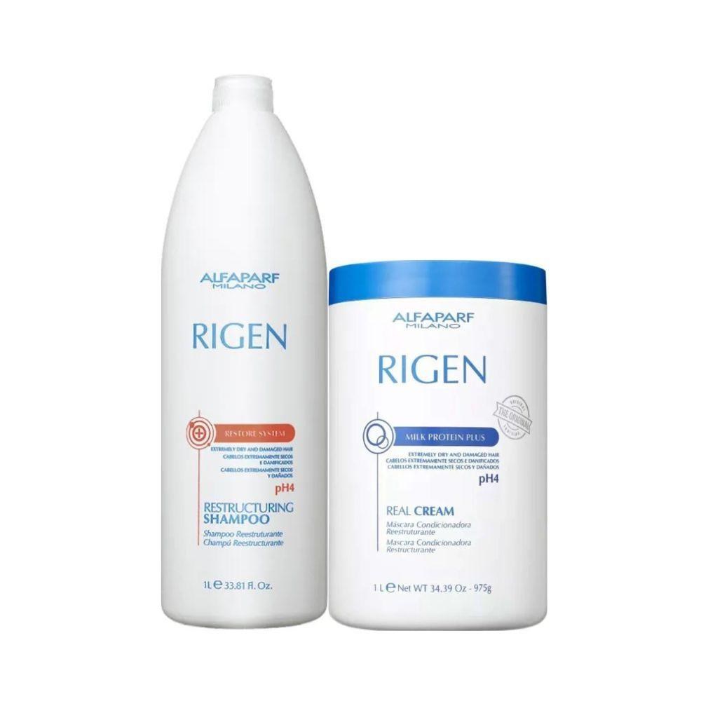 Alfaparf Rigen Shampoo Restore Restructuring 1000ml + Milk Protein Plus Real Cream Mascara 1000ml 