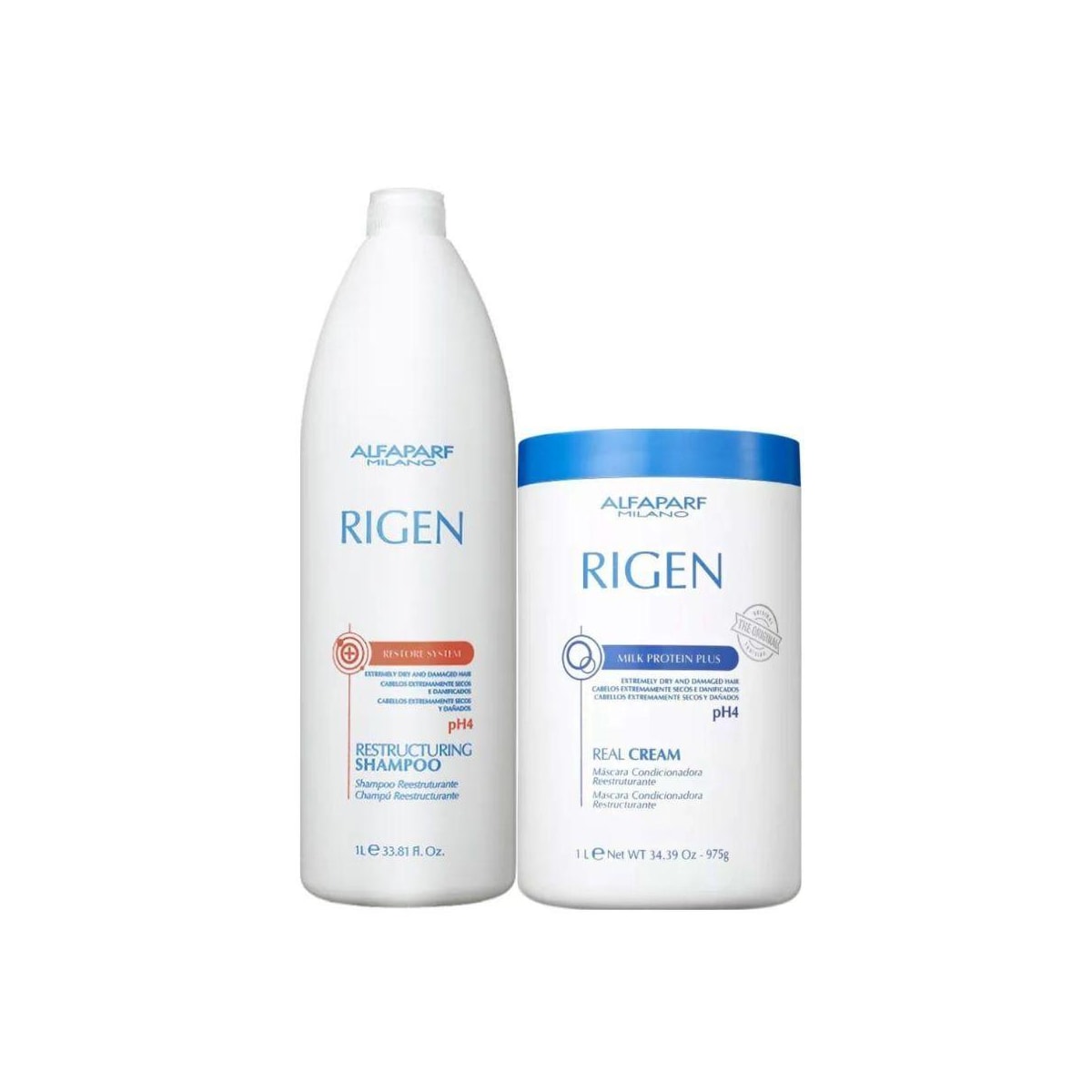Alfaparf Rigen Shampoo Restore Restructuring 1000ml + Milk Protein Plus Real Cream Mascara 1000ml Alfaparf Rigen Shampoo Restore Restructuring 1000ml + Milk Protein Plus Real Cream Mascara 1000ml