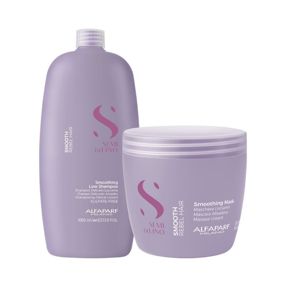 Alfaparf Semi Di Lino Smoothing Rebel Hair Shampoo 1000ml + Máscara 500ml