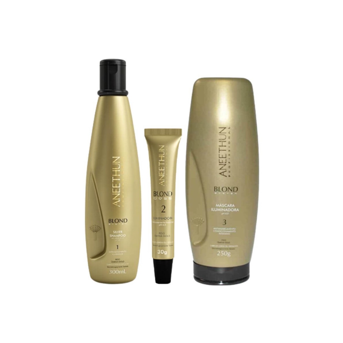 Aneethun Blond Shampoo Silver 300ml + Dose Iluminadora 30g + Máscara 250g Aneethun Blond Shampoo Silver 300ml + Dose Iluminadora 30g + Máscara 250g