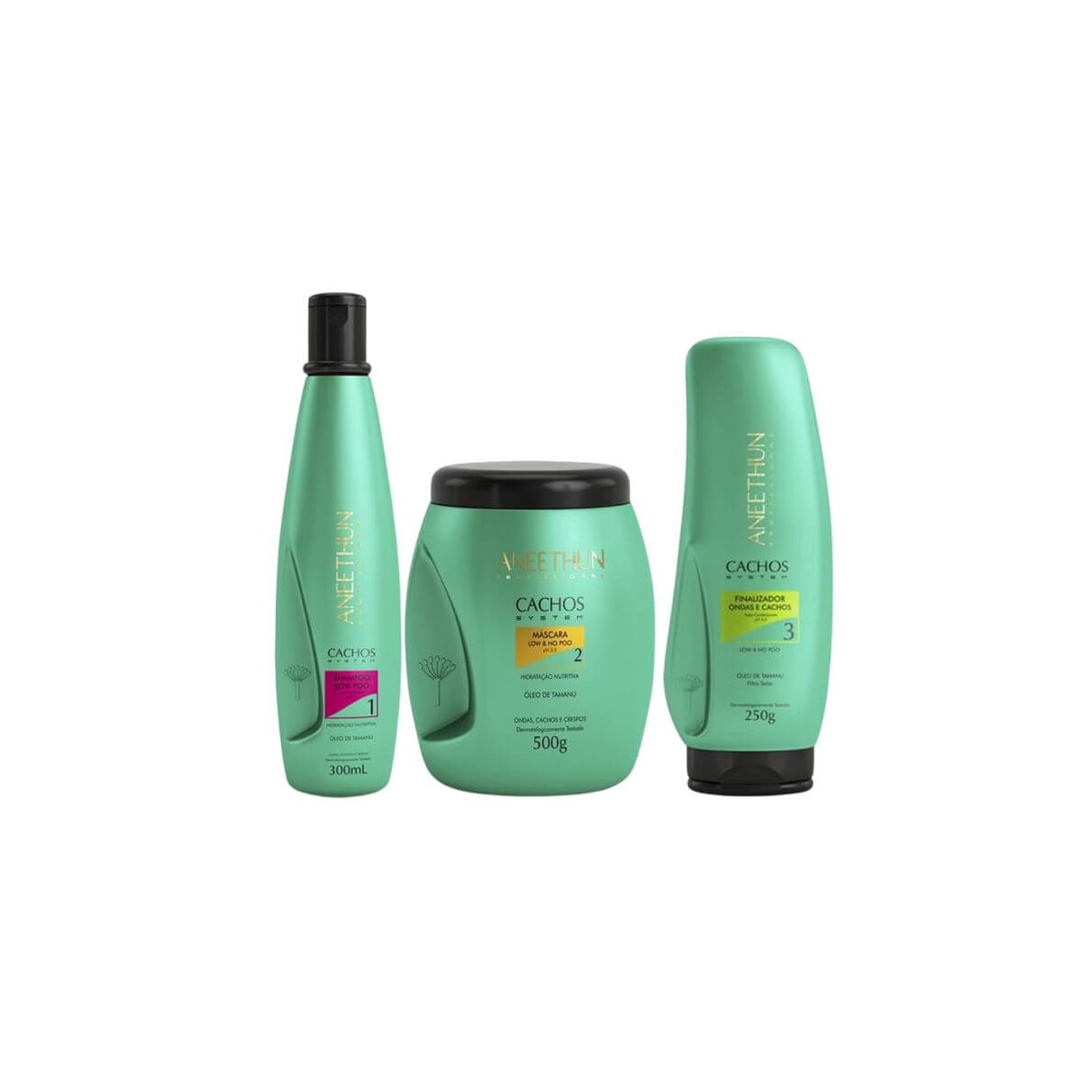 Aneethun Cachos Shampoo 300ml + Máscara 500g + Finalizador Ondas e Cachos 250g
