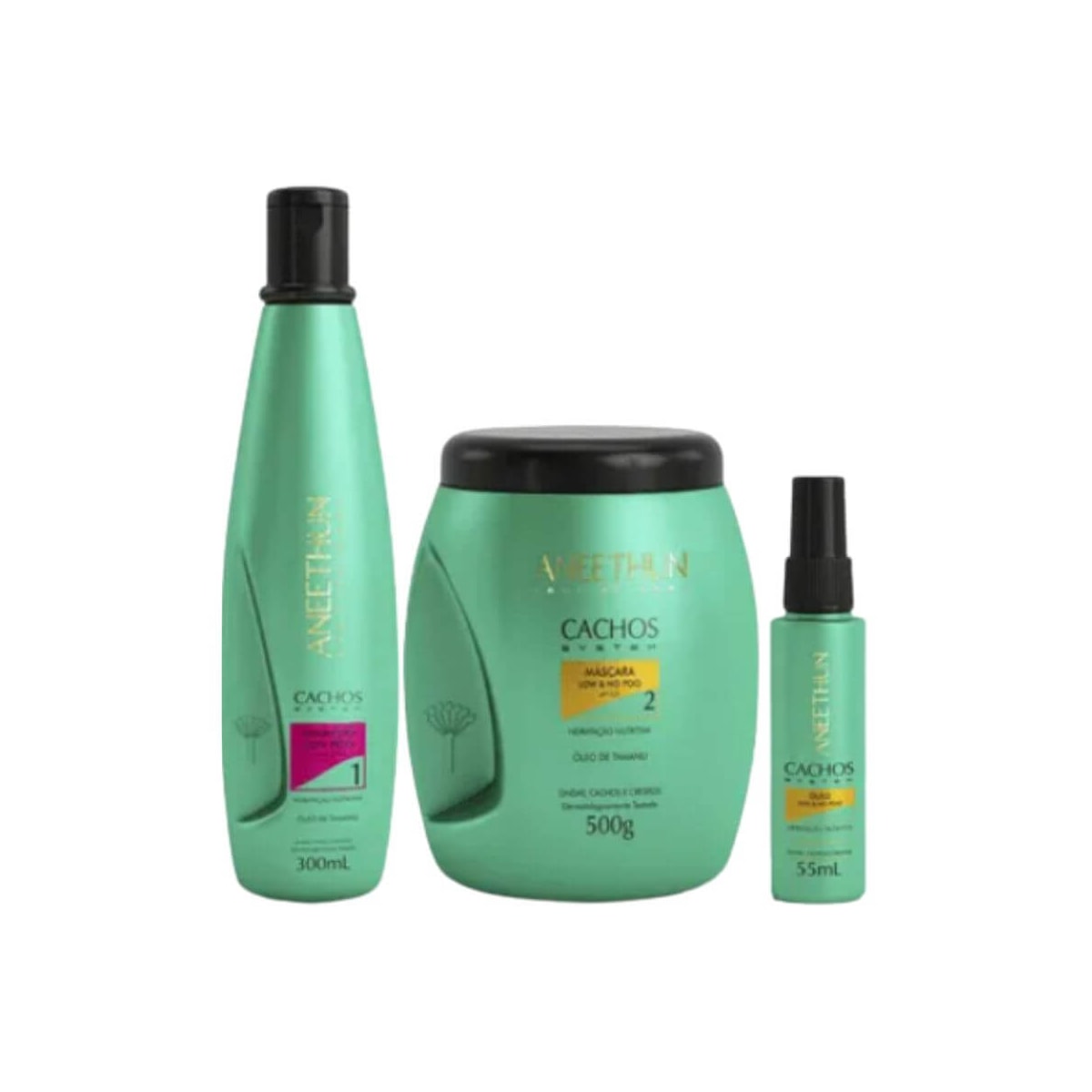 Aneethun Cachos Shampoo 300ml + Máscara 500g + Óleo 55ml Aneethun Cachos Shampoo 300ml + Máscara 500g + Óleo 55ml