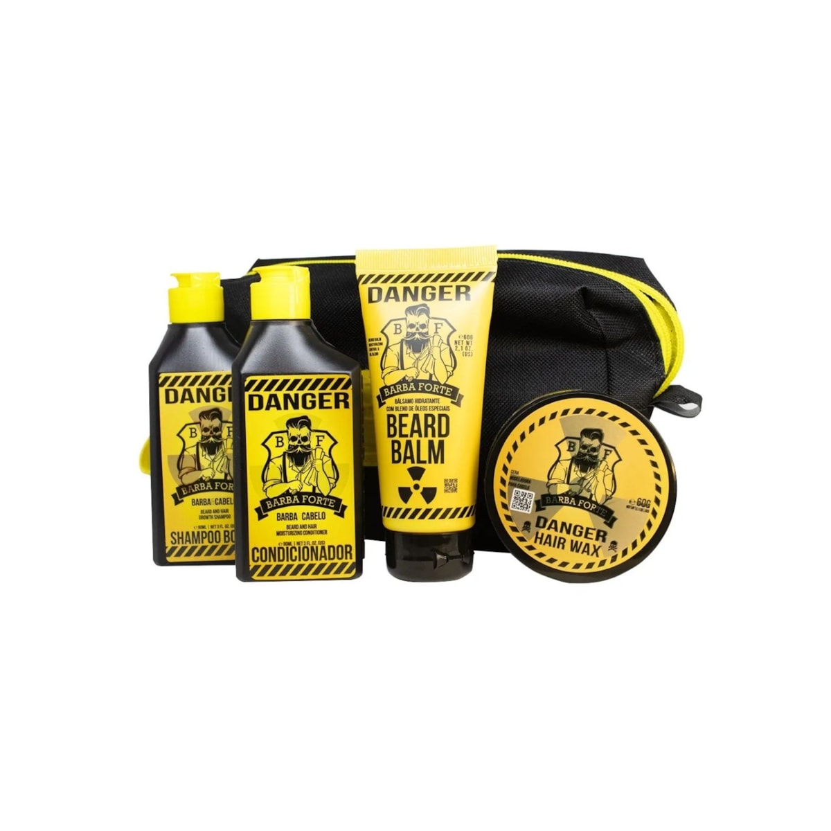 Barba Forte Danger Kit Viagem 4 Produtos + Necessaire