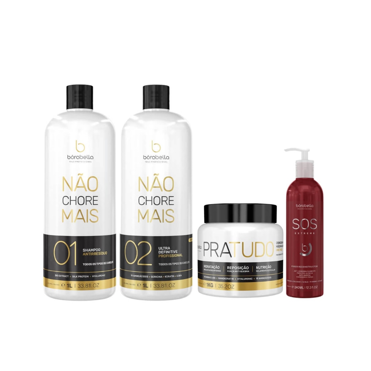 Bórabella Progressiva Not Cry More 2x1000ml + Máscara PraTudo 1Kg + SOS Extreme 240ml Bórabella Progressiva Not Cry More 2x1000ml + Máscara PraTudo 1Kg + SOS Extreme 240ml