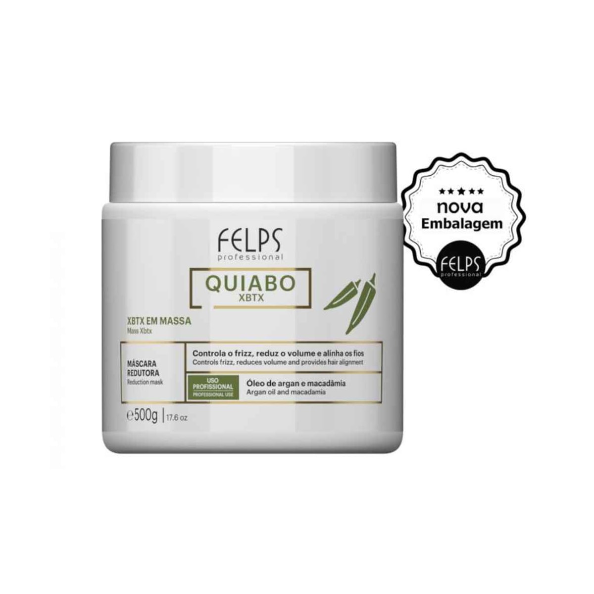 Botox Capilar Felps Quiabo XBTX Redutor de Volume em Massa 500 g Botox Capilar Felps Quiabo XBTX Redutor de Volume em Massa 500 g