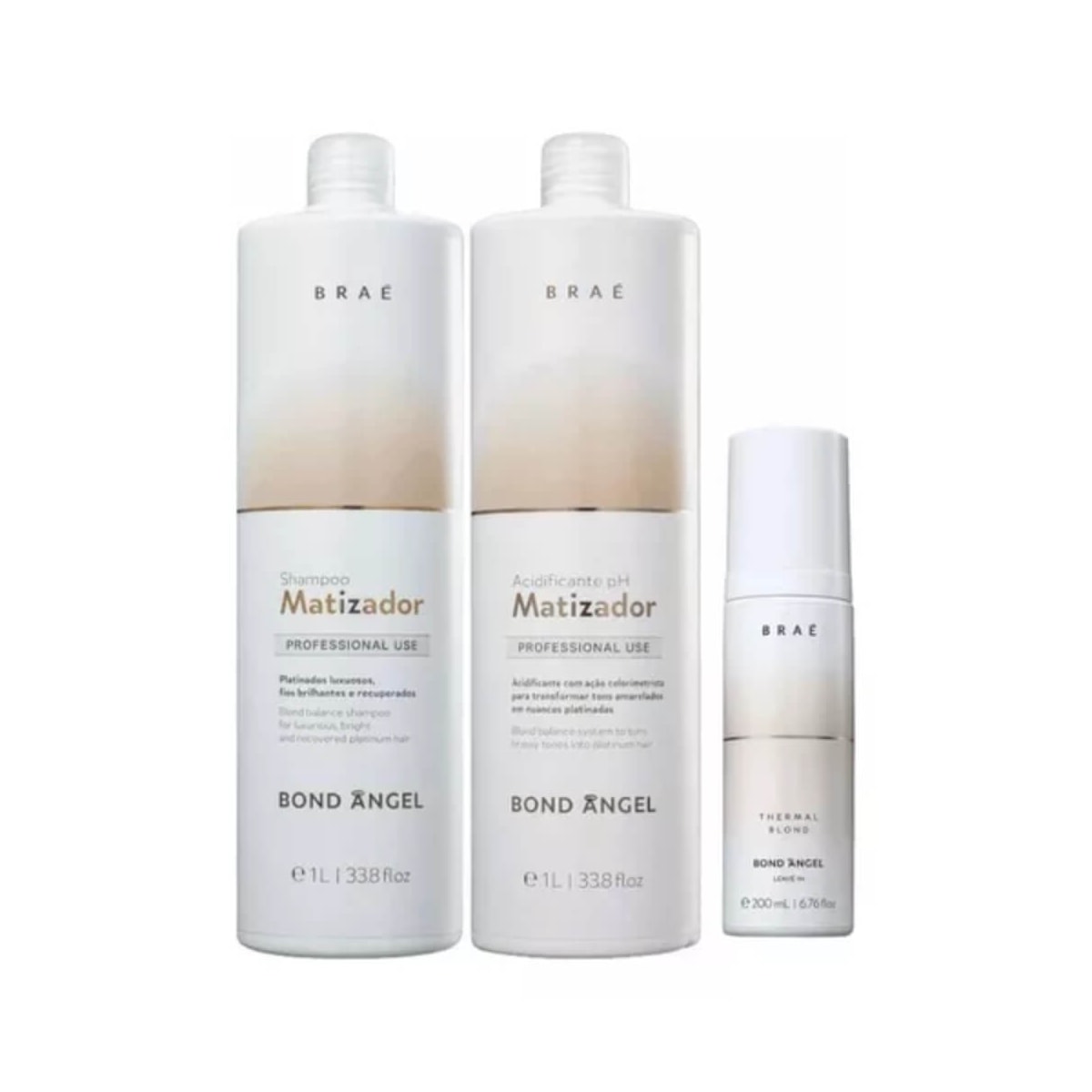 Braé Bond Angel - Shampoo Matizador 1000ml + Acidificante 1000ml + Leave-in 200ml Braé Bond Angel - Shampoo Matizador 1000ml + Acidificante 1000ml + Leave-in 200ml