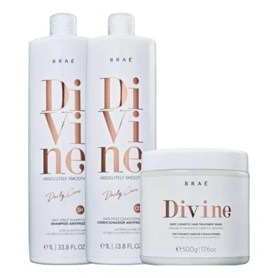 Braé Divine Anti-Frizz Shampoo + Condicionador 1000ml + Máscara 500g