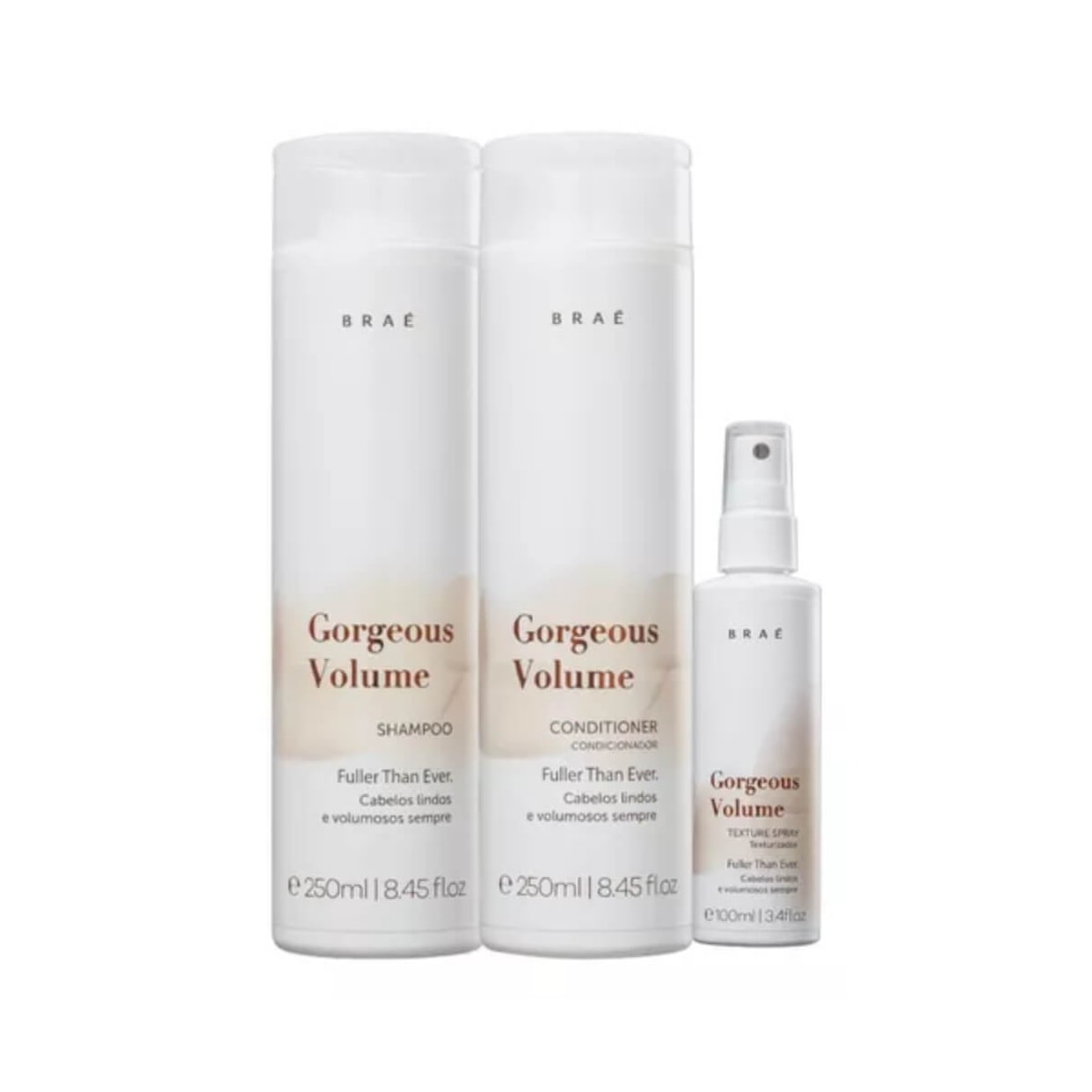 Braé Gorgeous Volume Shampoo + Condicionador 250ml + Spray Braé Gorgeous Volume Shampoo + Condicionador 250ml + Spray