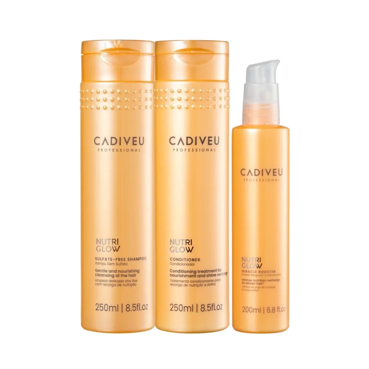 Cadiveu Nutri Glow Shampoo 250ml + Condicionador 250ml + Fluído de Tratamento 200ml Cadiveu Nutri Glow Shampoo 250ml + Condicionador 250ml + Fluído de Tratamento 200ml