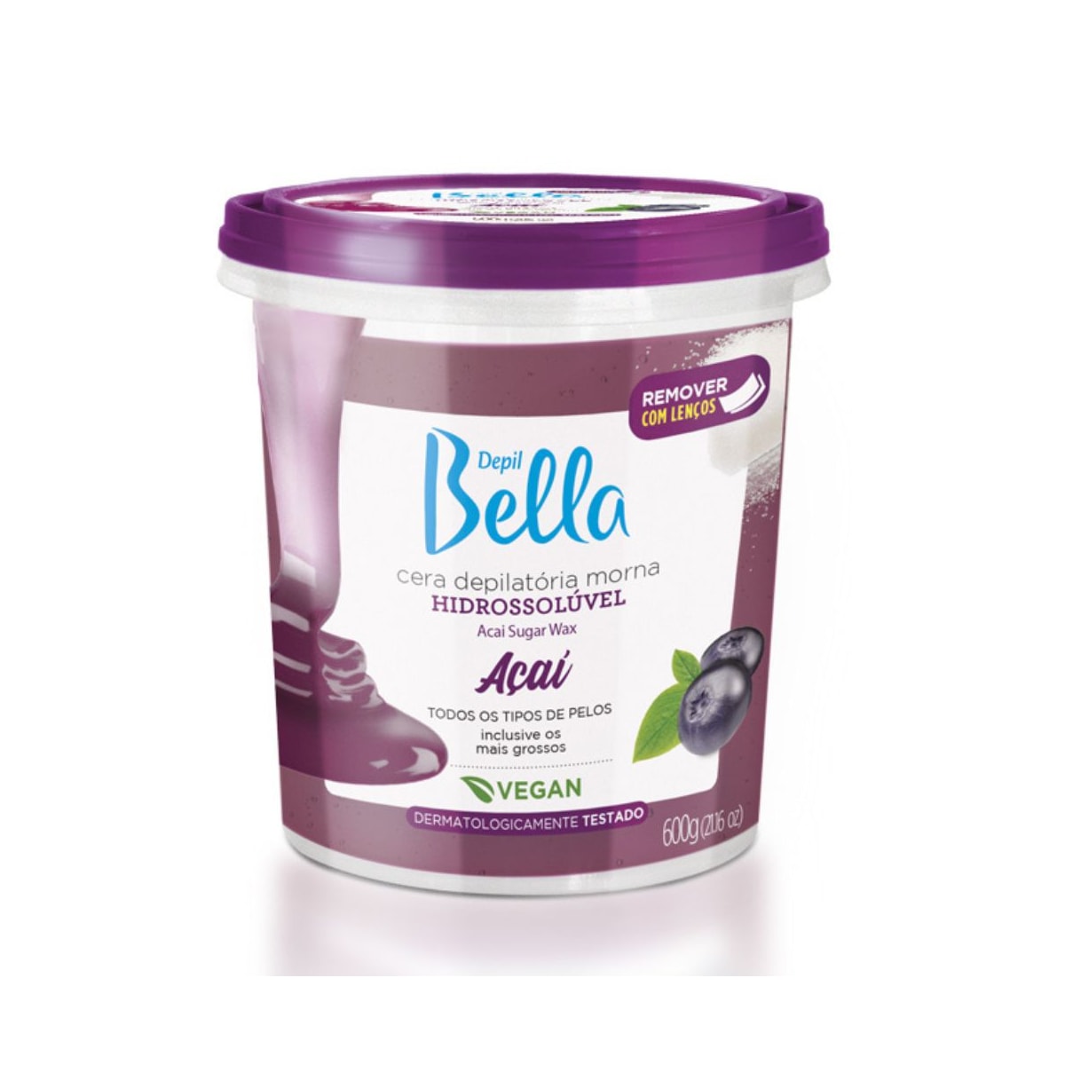 Depil Bella Cera Depilatória Morna Hidrossolúvel Açaí 600g Depil Bella Cera Depilatória Morna Hidrossolúvel Açaí 600g