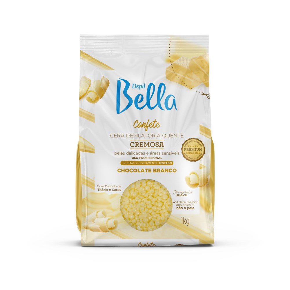 Depil Bella Cera Depilatória Quente Confete Chocolate Branco 1000g