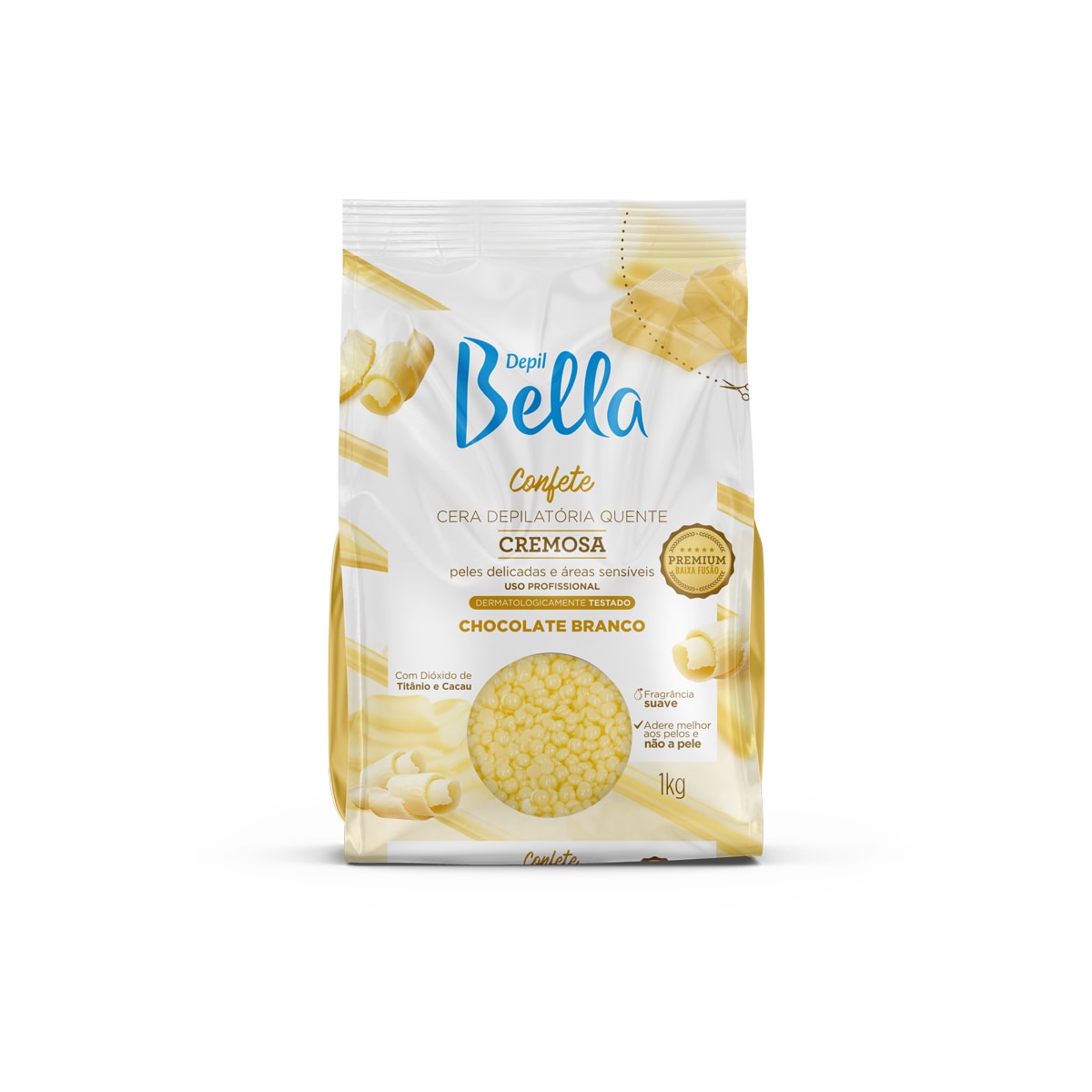Depil Bella Cera Depilatória Quente Confete Chocolate Branco 1000g Depil Bella Cera Depilatória Quente Confete Chocolate Branco 1000g