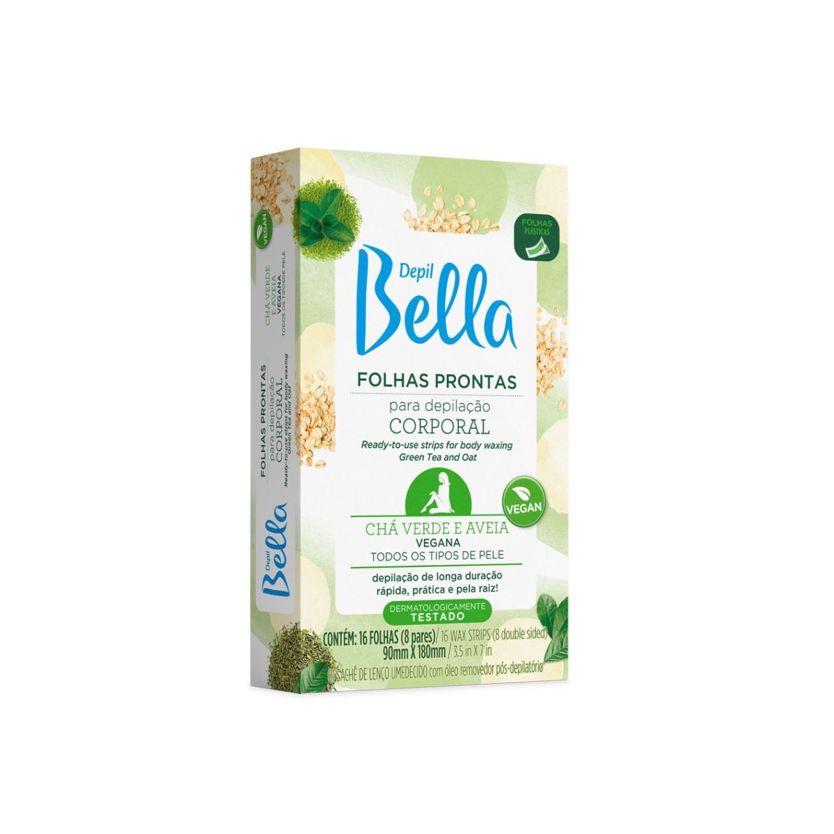 Depil Bella Folhas Prontas para Depilação Corporal Chá Verde e Aveia 16 Unidades Depil Bella Folhas Prontas para Depilação Corporal Chá Verde e Aveia 16 Unidades