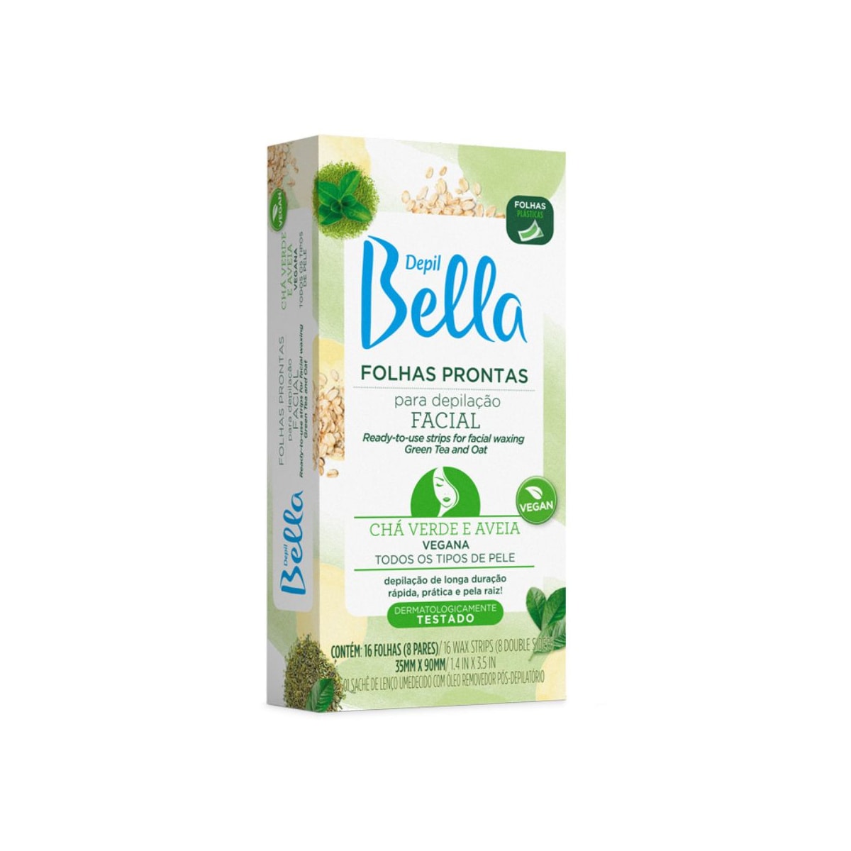 Depil Bella Folhas Prontas para Depilação Facial Chá Verde e Aveia 16 Unidades Depil Bella Folhas Prontas para Depilação Facial Chá Verde e Aveia 16 Unidades