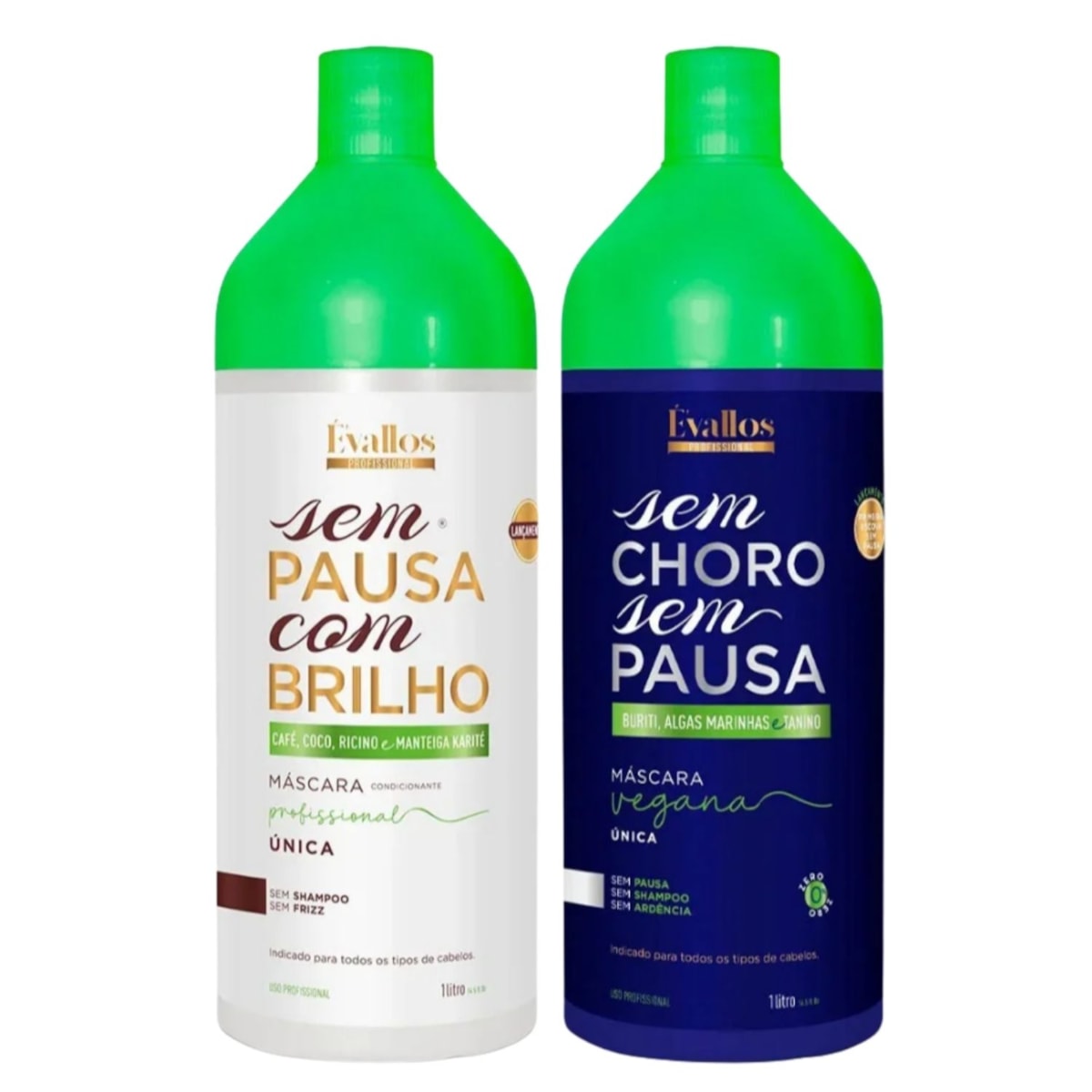 Évallos Profissional  Progressiva Sem Choro Sem Pausa + Sem Pausa com Brilho 2x1000ml Évallos Profissional  Progressiva Sem Choro Sem Pausa + Sem Pausa com Brilho 2x1000ml