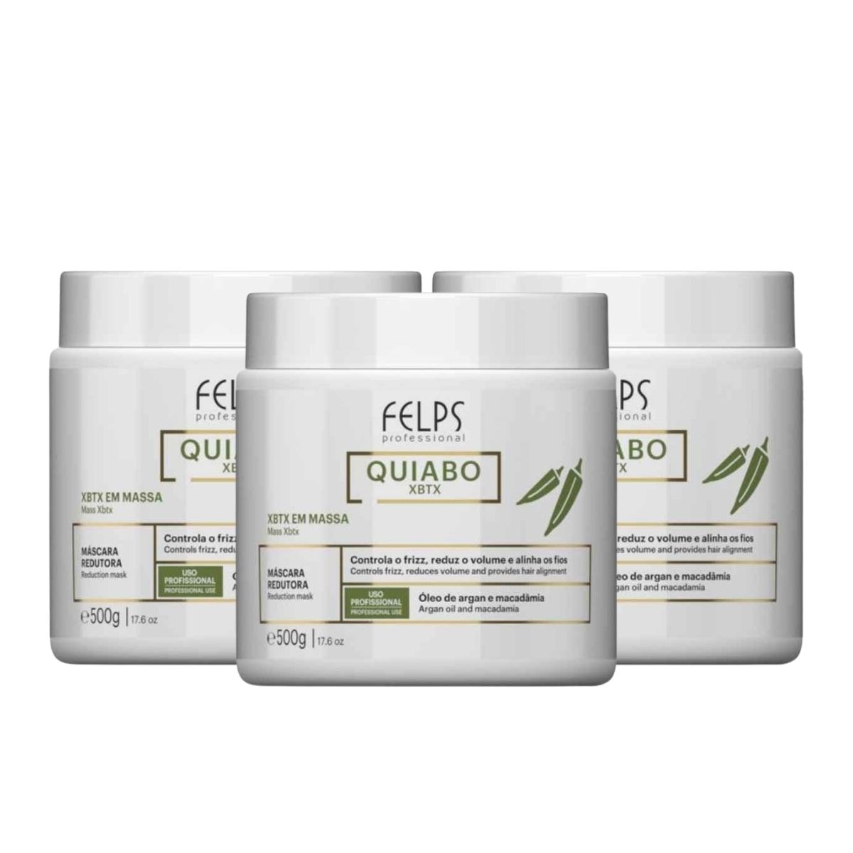 Felps Quiabo XBTX Kit 3 Redutor de Volume em Massa 500g Felps Quiabo XBTX Kit 3 Redutor de Volume em Massa 500g