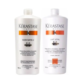 Kérastase Nutritive Bain Satin 2 Kit Shampoo 1000ml + Condicionador Lait Vital 1000ml