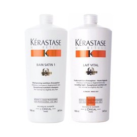 Kérastase Nutritive Satin 1 Kit Shampoo 1000ml + Condicionador Lait Vital 1000ml