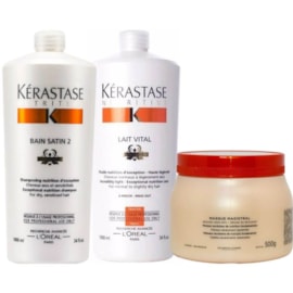 Kérastase Nutritive Satin 2 Kit Shampoo 1L + Condicionador Lait Vital 1L + Máscara Magistral 500ml Kérastase Nutritive Satin 2 Kit Shampoo 1L + Condicionador Lait Vital 1L + Máscara Magistral 500ml