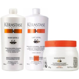 Kérastase Nutritive Satin 2 Kit Shampoo + Condicionador Lait Vital 2x1L + Máscara Masquitense 500g