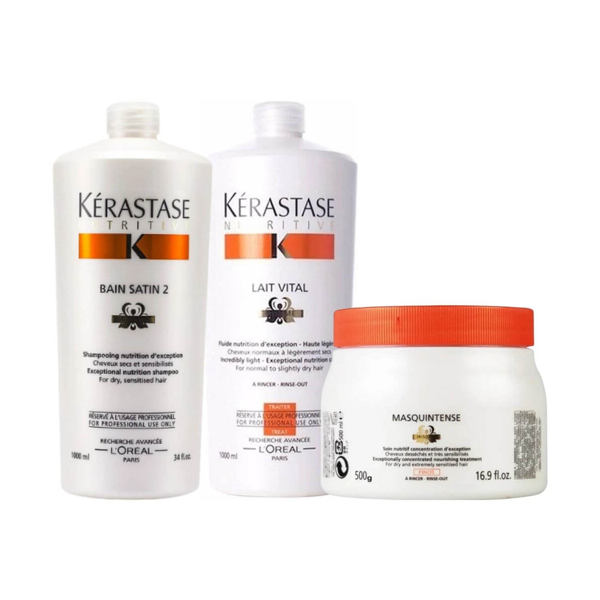 Kérastase Nutritive Satin 2 Kit Shampoo + Condicionador Lait Vital 2x1L + Máscara Masquitense 500g Kérastase Nutritive Satin 2 Kit Shampoo + Condicionador Lait Vital 2x1L + Máscara Masquitense 500g