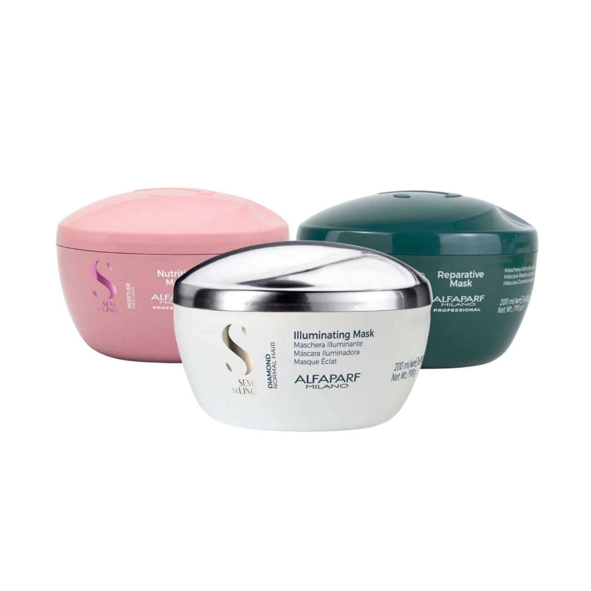 Kit Alfaparf Semi Di Lino Cronograma Capilar  Máscara de Hidratação Nutrição Reconstrução 3 x 200 ml