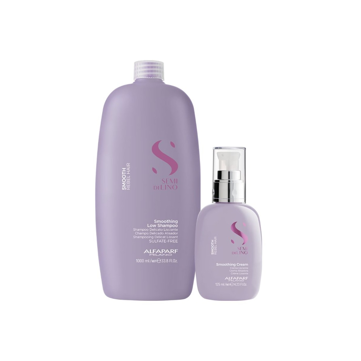Kit Alfaparf Semi Di Lino Smoothing Rebel Hair Shampoo 1 Litro + Leave-In Cream 125 ml Kit Alfaparf Semi Di Lino Smoothing Rebel Hair Shampoo 1 Litro + Leave-In Cream 125 ml