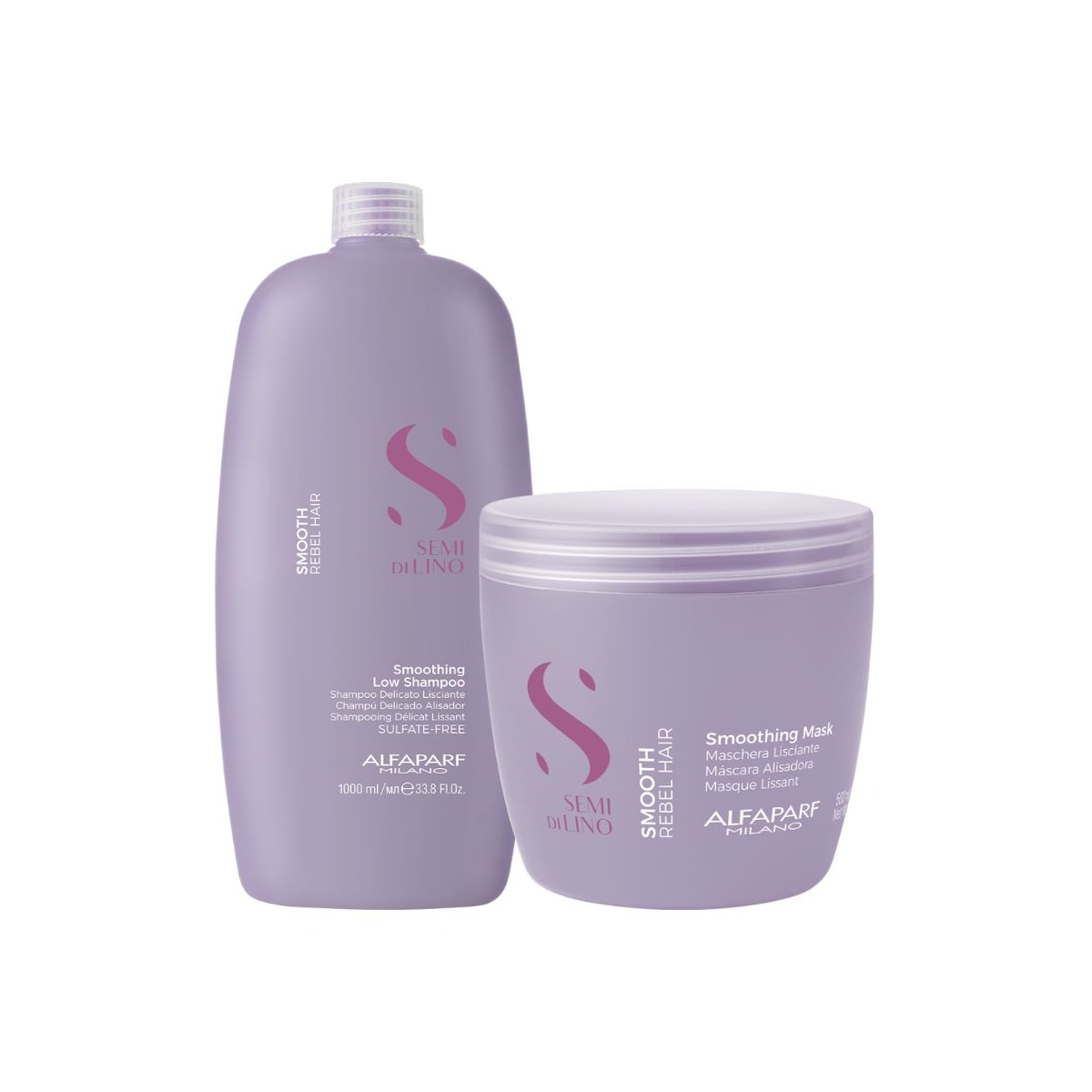 Kit Alfaparf Semi Di Lino Smoothing Rebel Hair Shampoo 1 Litro + Máscara 500 ml Kit Alfaparf Semi Di Lino Smoothing Rebel Hair Shampoo 1 Litro + Máscara 500 ml