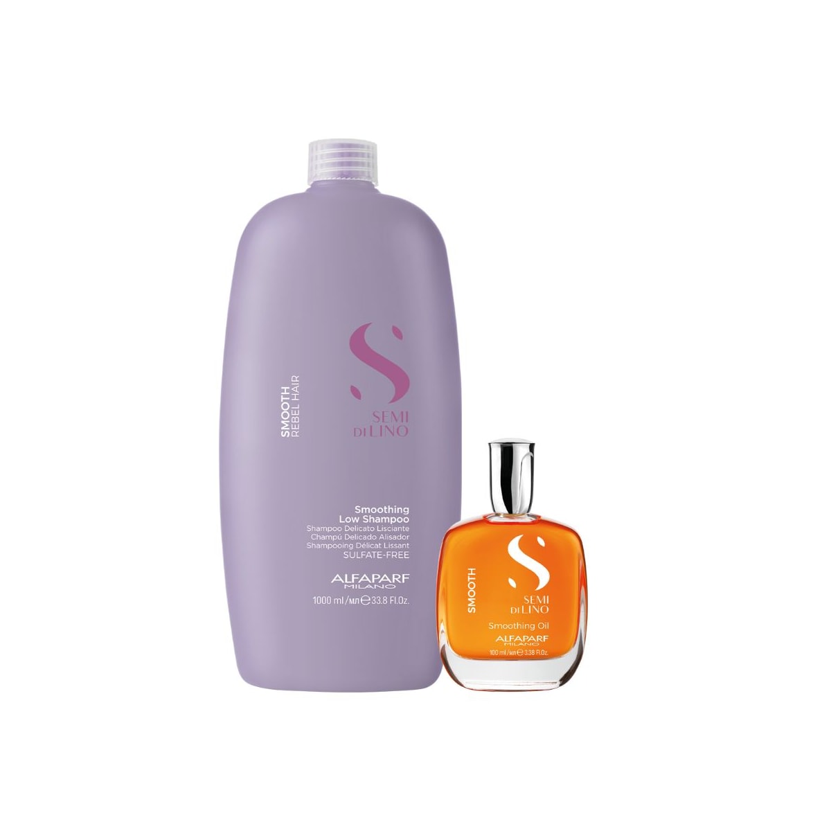 Kit Alfaparf Semi Di Lino Smoothing Rebel Hair Shampoo 1 Litro + Oleo Capilar 100 ml