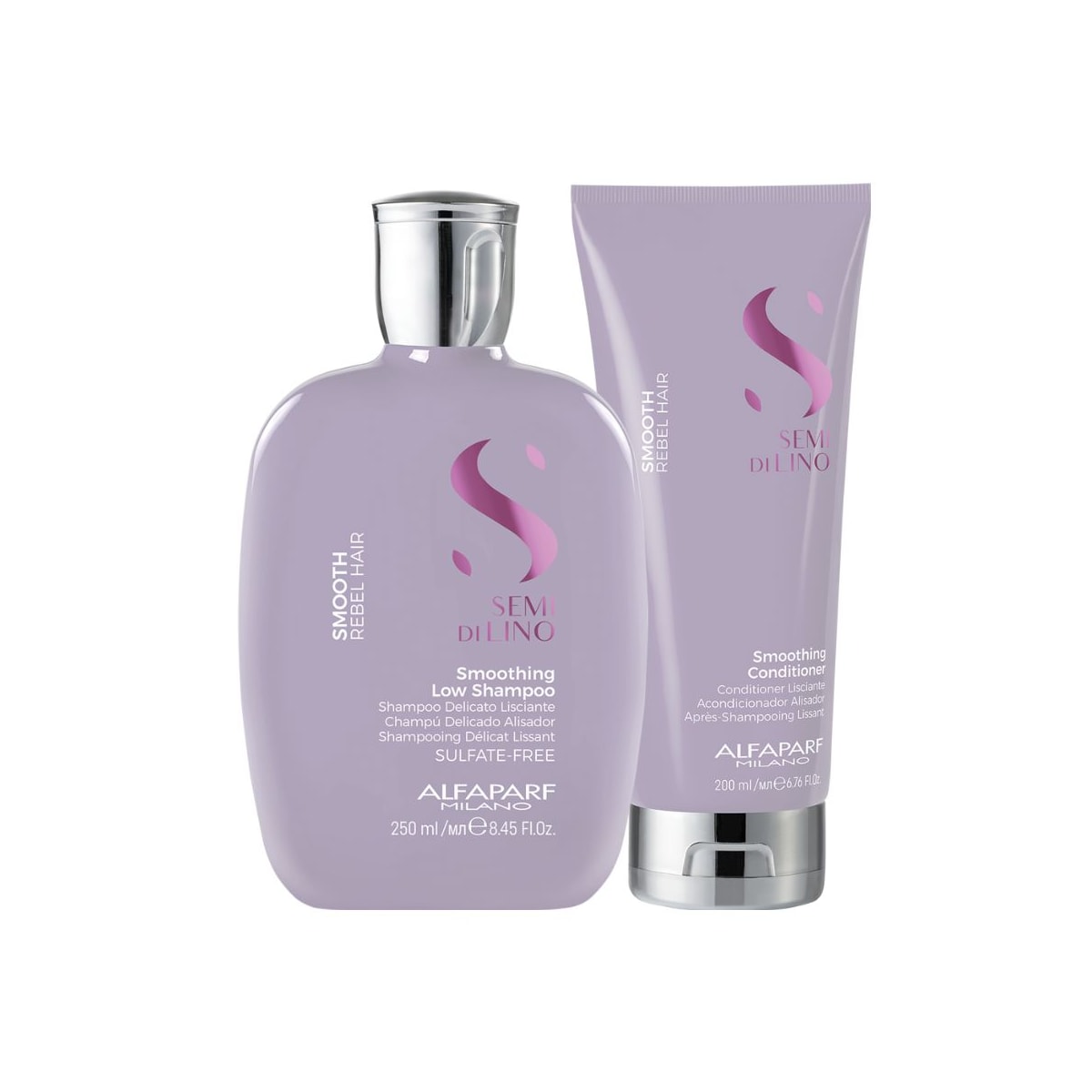 Kit Alfaparf Semi Di Lino Smoothing Rebel Hair Shampoo 250 ml + Condicionador 200 ml Kit Alfaparf Semi Di Lino Smoothing Rebel Hair Shampoo 250 ml + Condicionador 200 ml