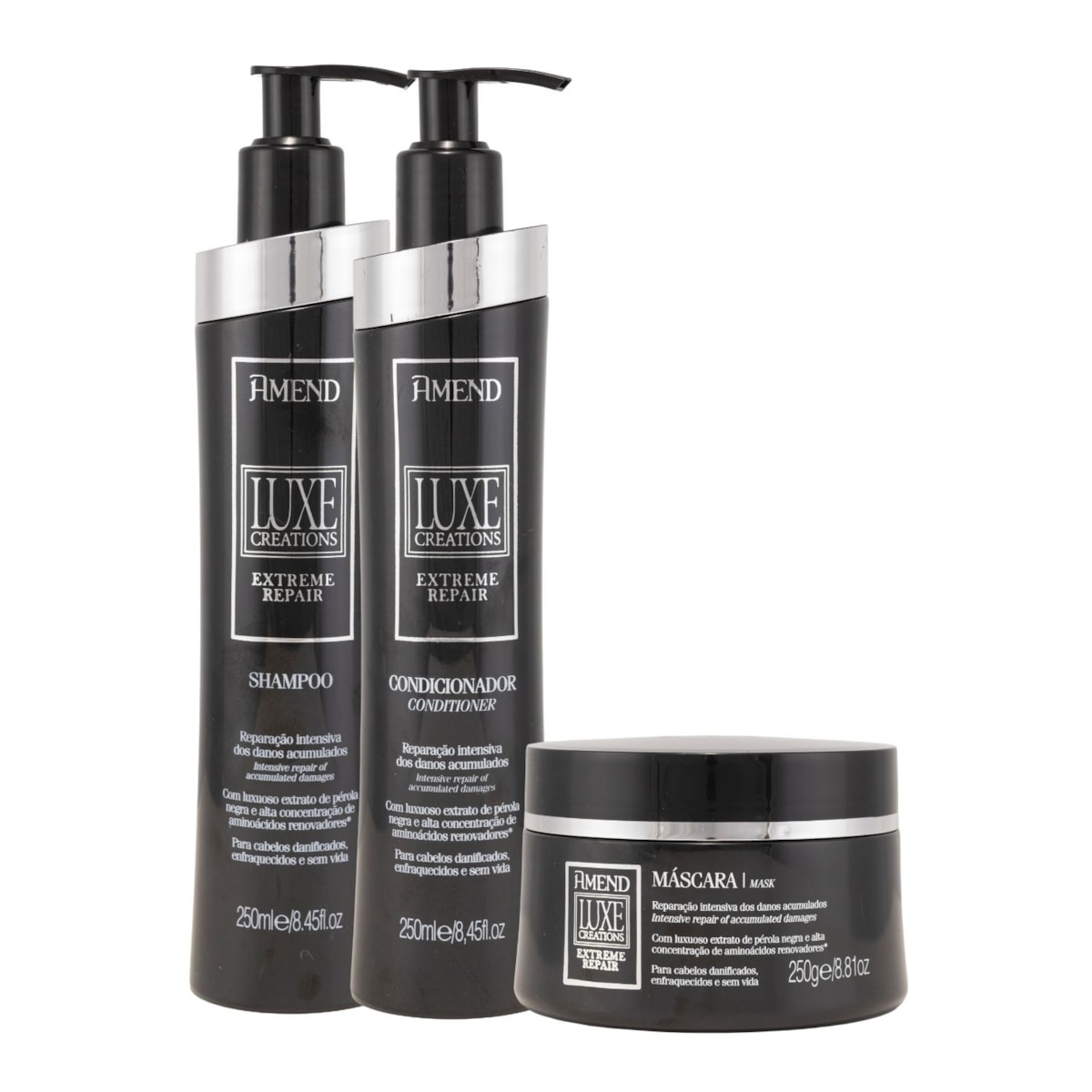 Kit Amend Luxe Creations Hidratação Shampoo Condicionador e Máscara 250 ml