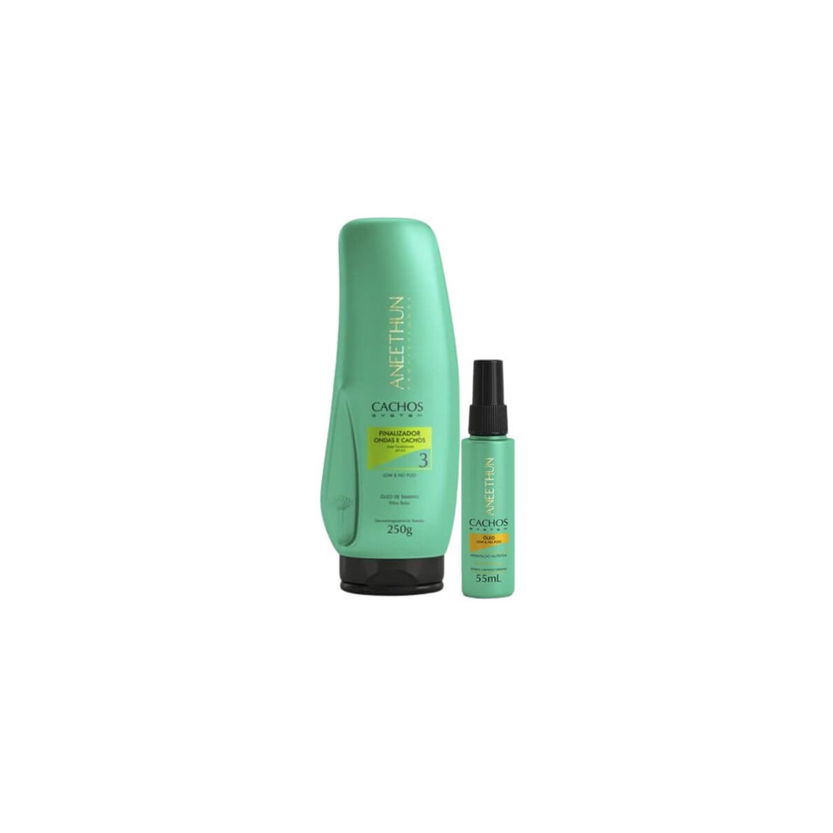 Kit Aneethun Cachos Finalizador Ondas e Cachos 250 g + Oleo Low No Poo Hidratação 55 ml para Cabelo Cacheado