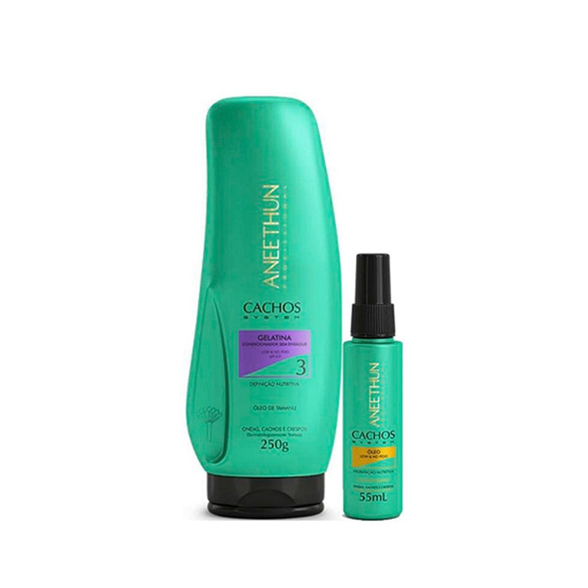 Kit Aneethun Cachos Gelatina 250 g + Oleo Low No Poo Hidratação 55 ml para Cabelo Cacheado Kit Aneethun Cachos Gelatina 250 g + Oleo Low No Poo Hidratação 55 ml para Cabelo Cacheado