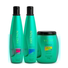 Kit Aneethun Cachos Shampoo 300 ml + Co Wash 300 ml + Máscara 500 g para Cabelo Cacheado