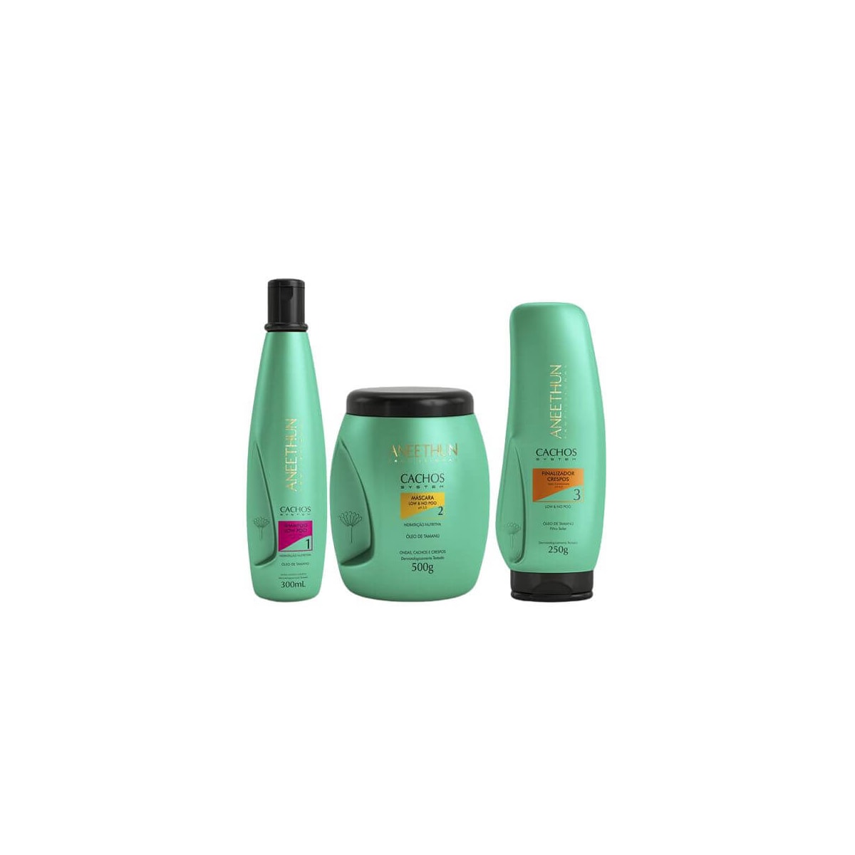 Kit Aneethun Cachos Shampoo 300 ml + Máscara 500 g + Finalizador Crespos 250 g para Cabelo Cacheado Kit Aneethun Cachos Shampoo 300 ml + Máscara 500 g + Finalizador Crespos 250 g para Cabelo Cacheado