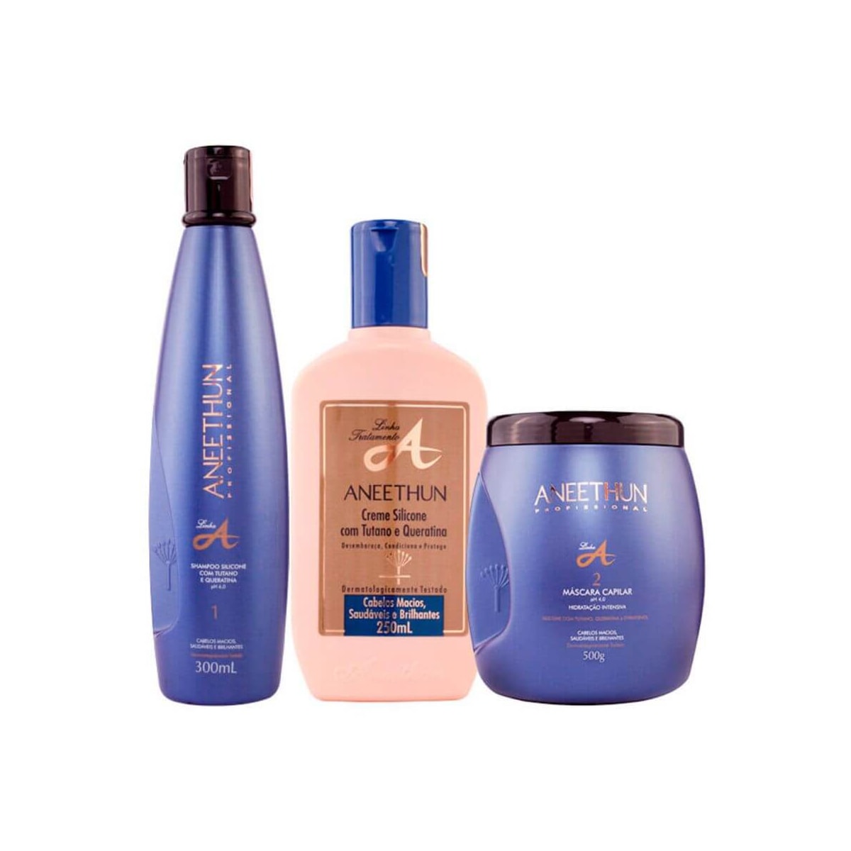 Kit Aneethun Linha A Shampoo 300 ml + Máscara 500 g + Creme de Silicone 250 ml