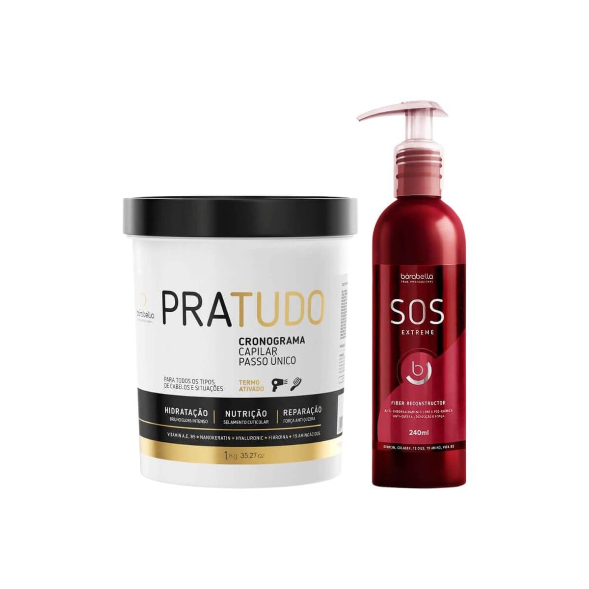 Kit Bórabella Máscara Pratudo Cronograma Capilar 1 Kg + SOS Extreme