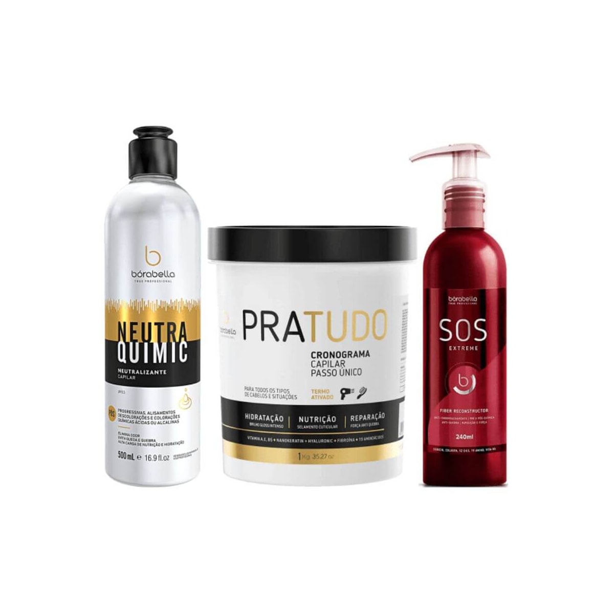 Kit Bórabella Máscara Pratudo Cronograma Capilar + NeutraQuimic + SOS Extreme Kit Bórabella Máscara Pratudo Cronograma Capilar + NeutraQuimic + SOS Extreme