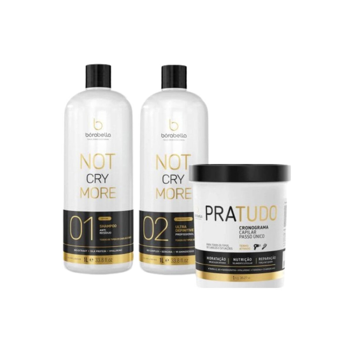 Kit Bórabella Progressiva Not Cry More 2 x 1 Litro + Máscara PraTudo 1 Kg Kit Bórabella Progressiva Not Cry More 2 x 1 Litro + Máscara PraTudo 1 Kg