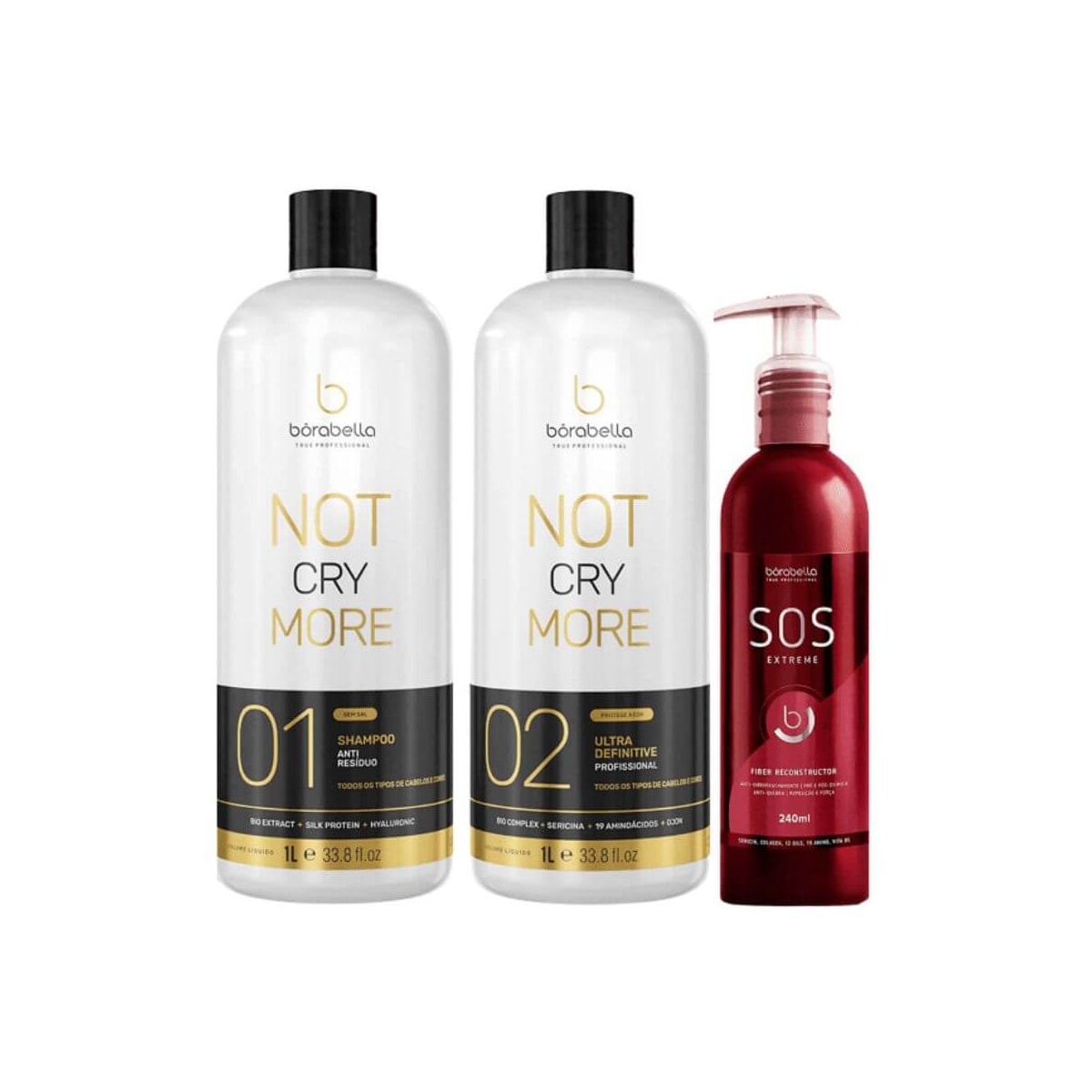 Kit Bórabella Progressiva Not Cry More 2 x 1 Litro + SOS Extreme