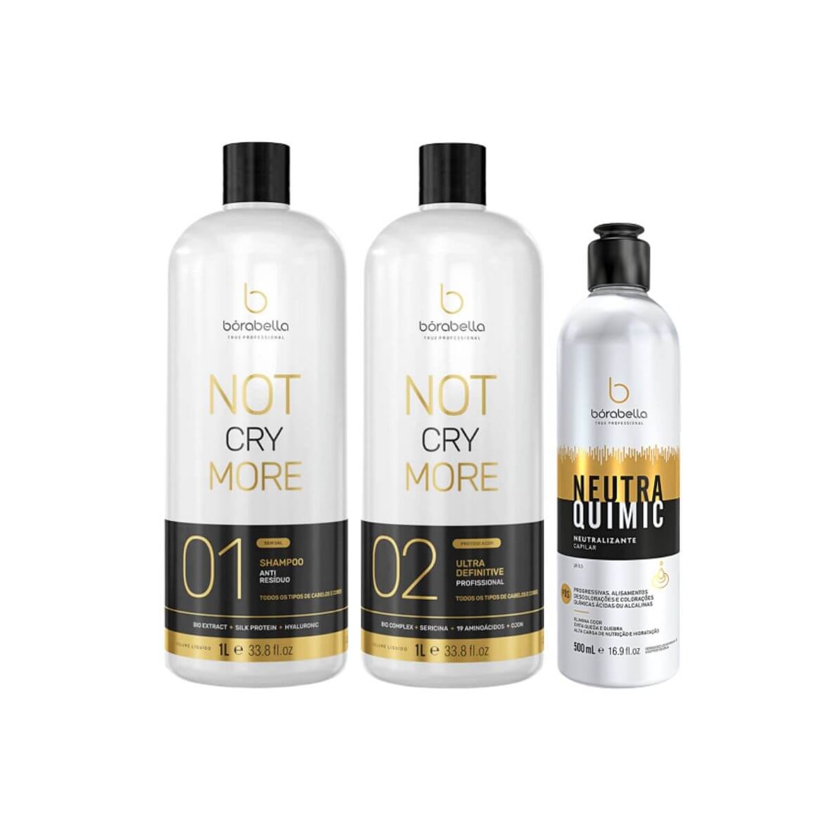 Kit Bórabella Progressiva Not Cry More Sem Formol 2 x 1 Litro + Neutra Quimic 500 ml Kit Bórabella Progressiva Not Cry More Sem Formol 2 x 1 Litro + Neutra Quimic 500 ml