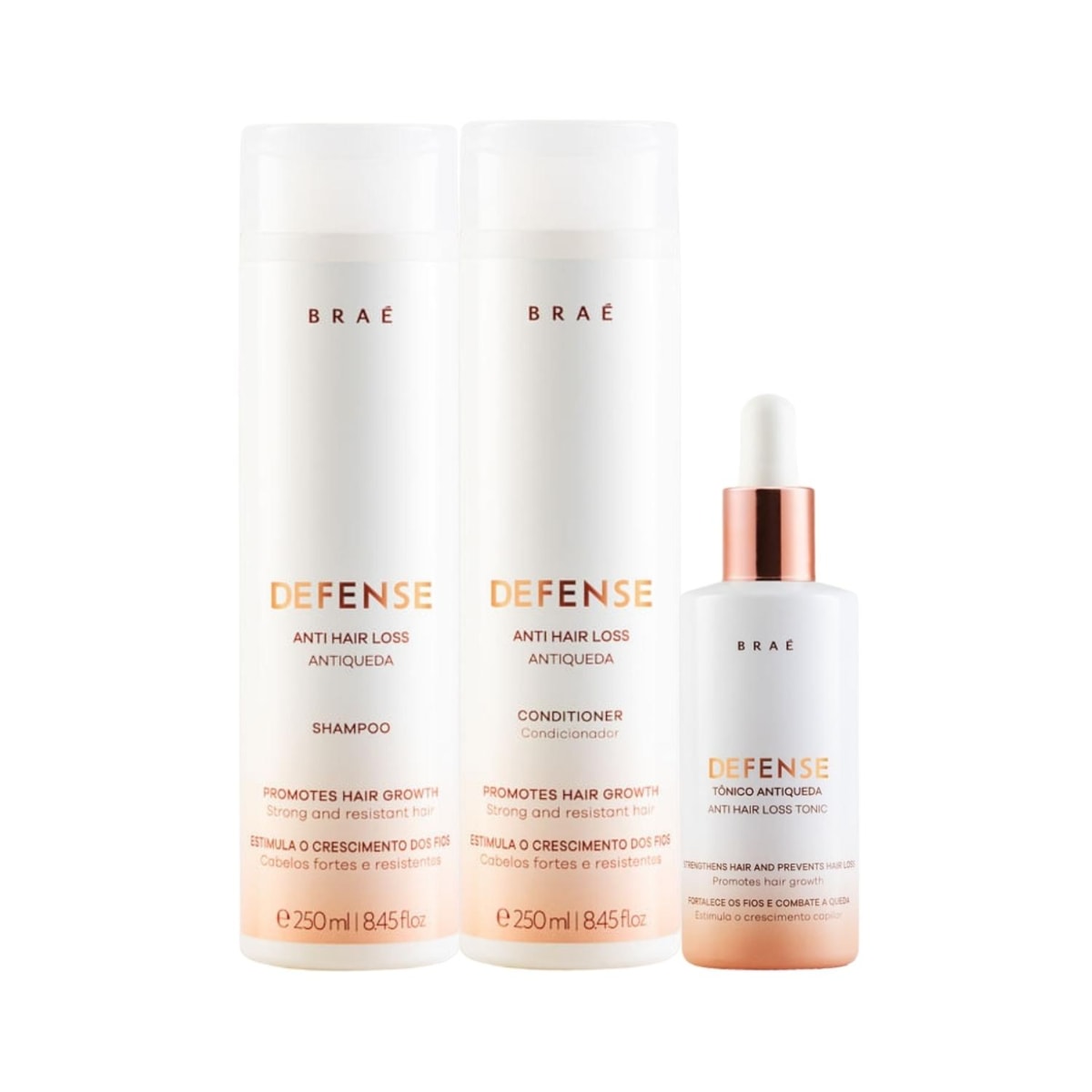 Kit Braé Defense Shampoo e Condicionador 250 ml + Tônico 60 ml Kit Braé Defense Shampoo e Condicionador 250 ml + Tônico 60 ml