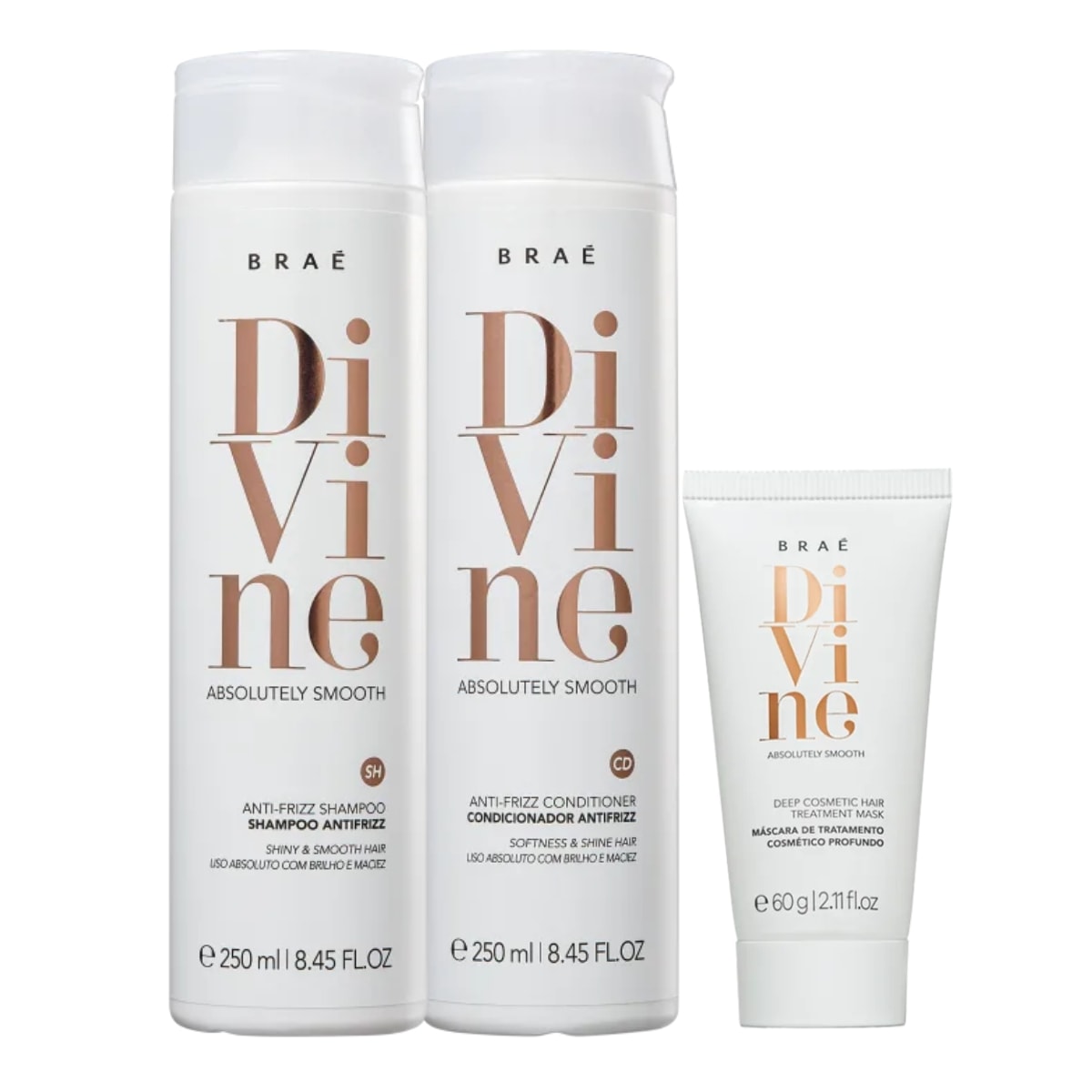 Kit Braé Divine Shampoo 250 ml + Condicionador 250 ml + Máscara 60 ml