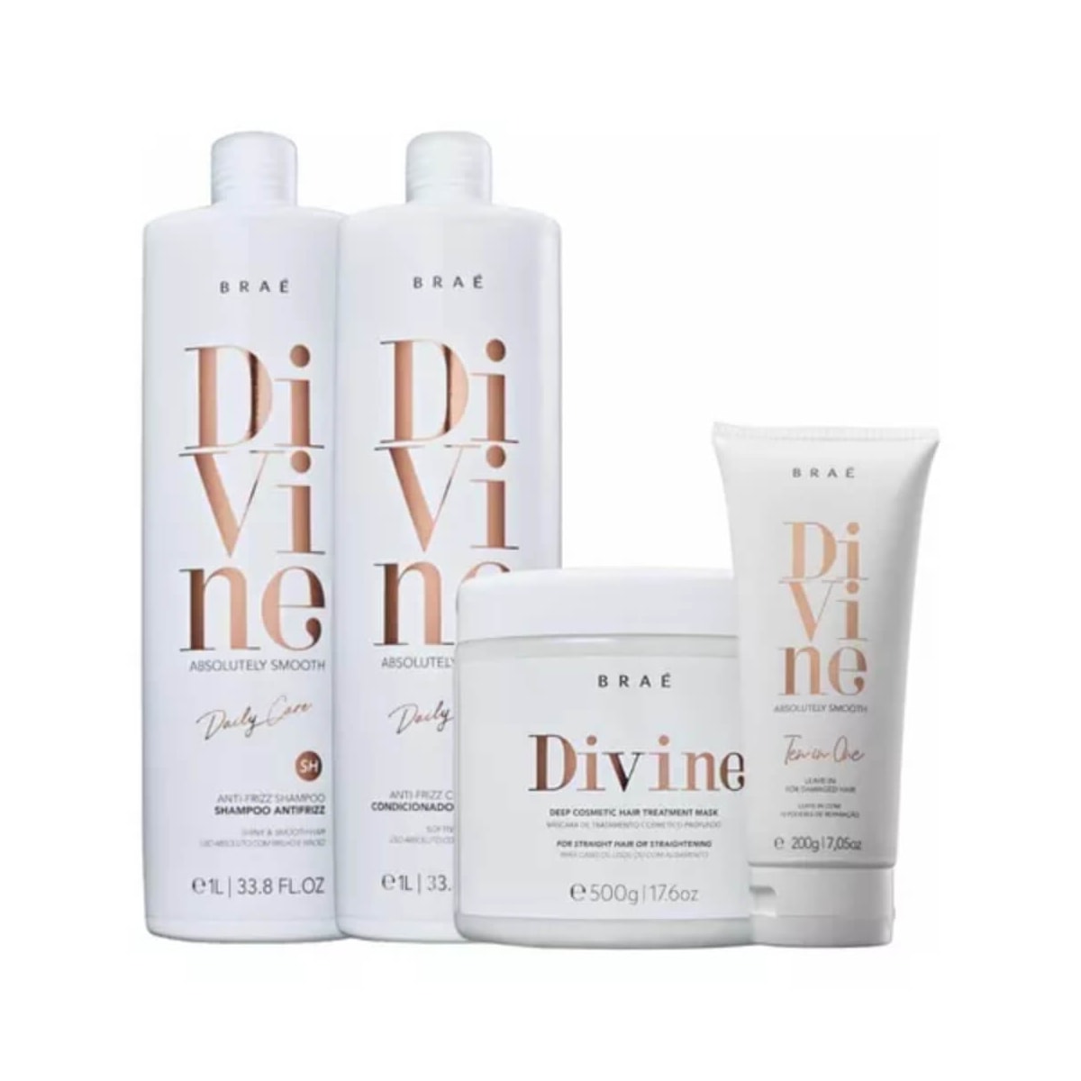 Kit Braé Divine Shampoo + Condicionador 1 Litro + Máscara 500 g + Leave 200 g Kit Braé Divine Shampoo + Condicionador 1 Litro + Máscara 500 g + Leave 200 g