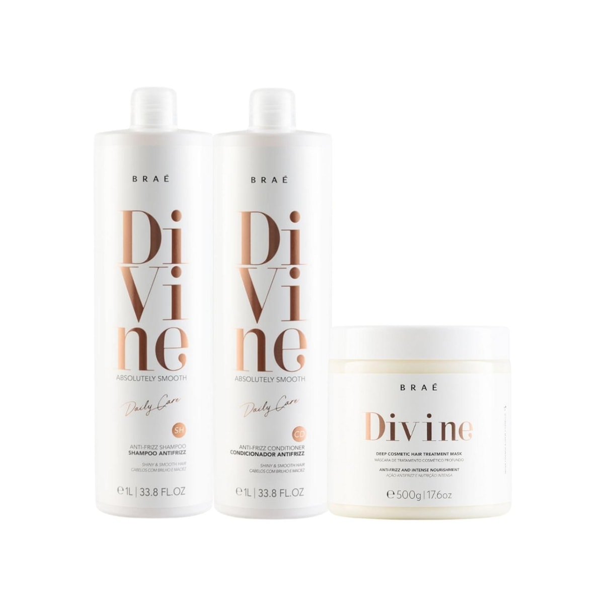 Kit Braé Divine Shampoo e Condicionador 1 Litro + Máscara 500 g