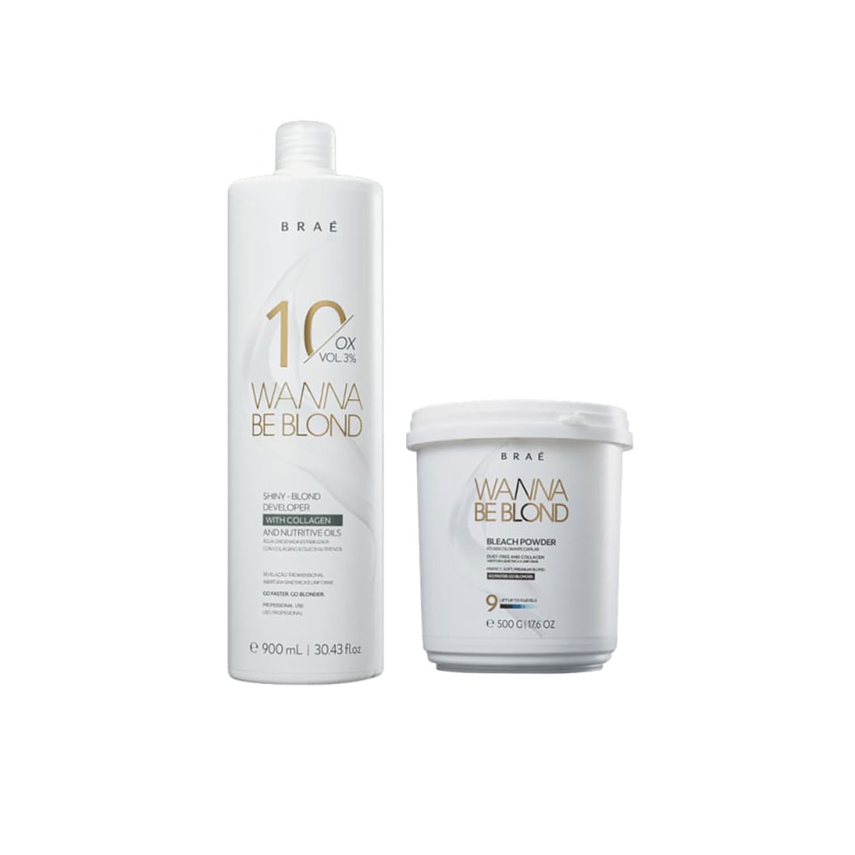 Kit Braé Wanna Be Blond Pó Descolorante 500 g + Oxidante 10 Vol. 900 ml