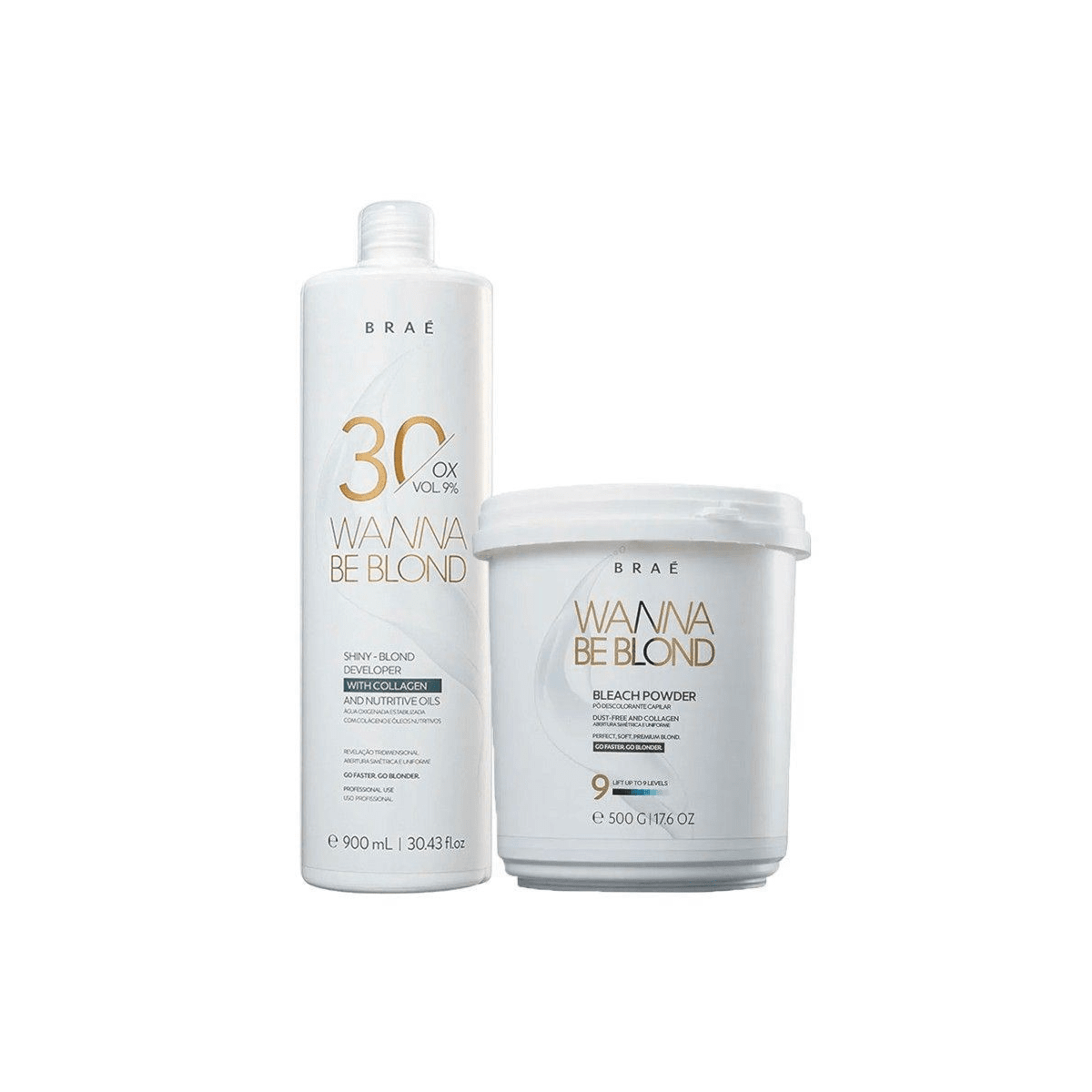 Kit Braé Wanna Be Blond Pó Descolorante 500 g + Oxidante 30 Vol. 900 ml