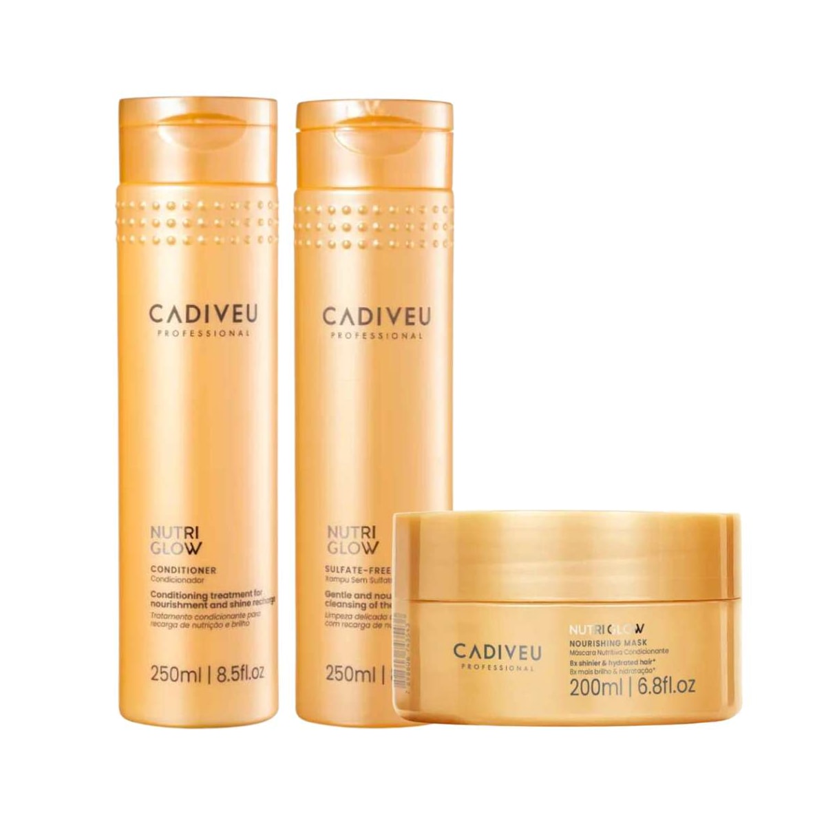 Kit Cadiveu Nutri Glow Shampoo 250 ml + Condicionador 250 ml + Máscara 200 ml