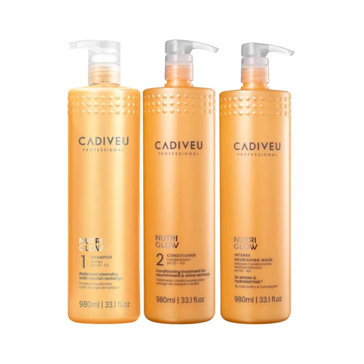 Kit Cadiveu Nutri Glow Shampoo 980 ml + Condicionador 980 ml + Máscara 980 ml Kit Cadiveu Nutri Glow Shampoo 980 ml + Condicionador 980 ml + Máscara 980 ml
